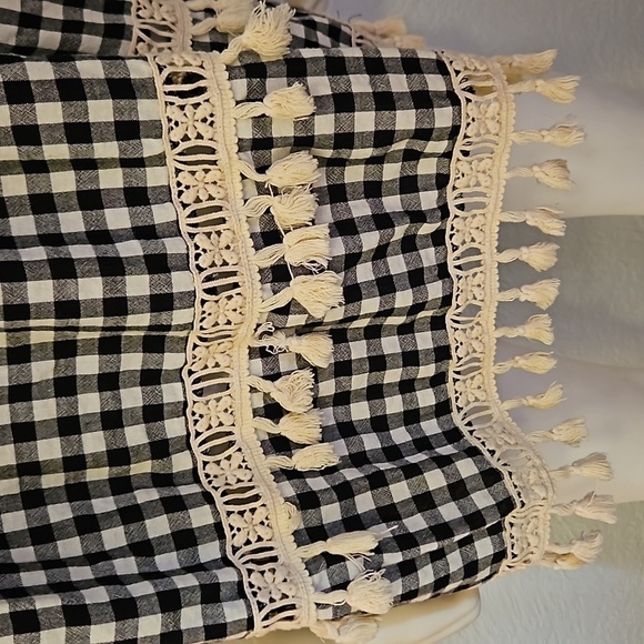 DOE & RAE Black Check Lace Tassel Off Shoulder Bardot Blouse Large - Picture 5 of 9